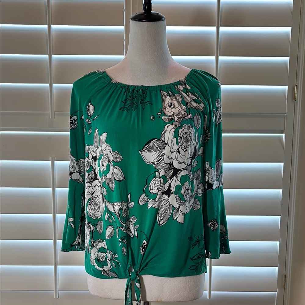 Green Tie Front Relaxed Blouse